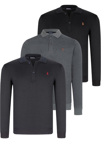 Üçlü Set V4007 Dewberry Erkek Sweatshırt-Siyah-Lacivert-Antrasit