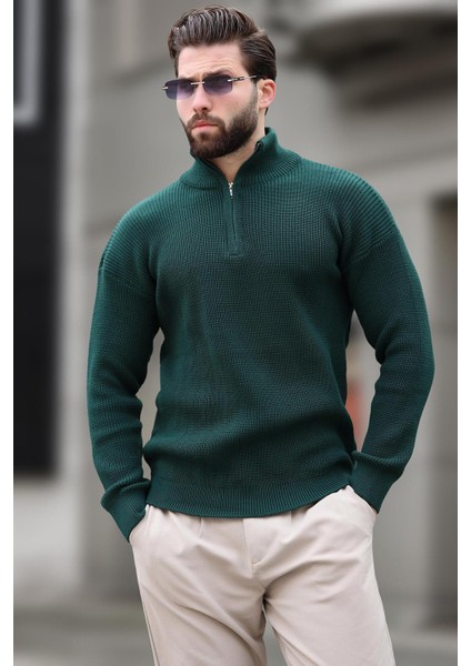 Petrol Yeşili Fermuar Yaka Triko Erkek Kazak E7295 fiyatları