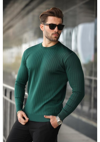 Nefti Yeşili Bisiklet Yaka Çizgili Uzun Kollu Kazak E7273 fiyatları