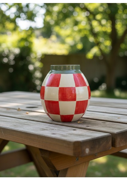 Damalı Seramik Vazo- Kırmızı fiyatları