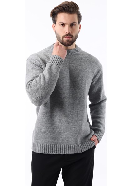 Gri Bisiklet Yaka Overfit Erkek Triko Kazak E7402 fiyatları