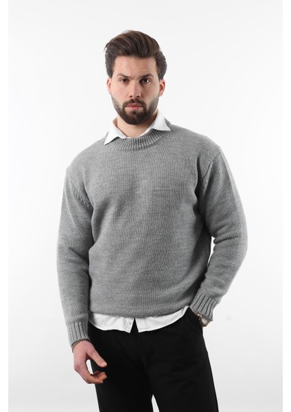 Gri Bisiklet Yaka Overfit Erkek Triko Kazak E7402 fırsatları