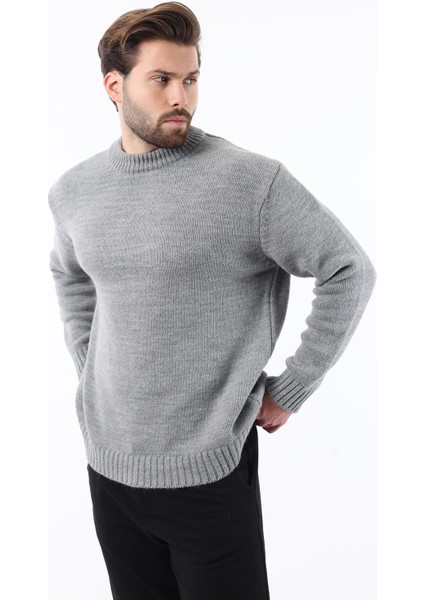 Gri Bisiklet Yaka Overfit Erkek Triko Kazak E7402 indirimleri