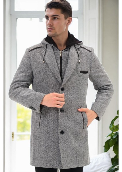 PLT9371 Dewberry Erkek Palto-Diagonal Siyah- Gri