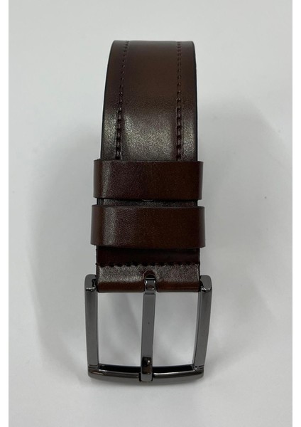 Kahverengi Suni Deri Tek Dikişli Düz Erkek Kemer 7222