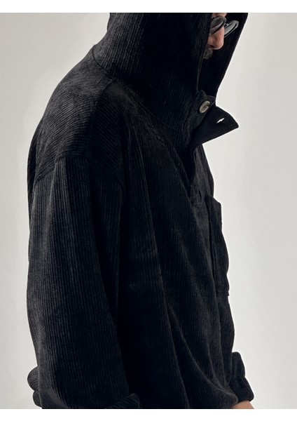 Kadife Dokulu Siyah Oversize Kapüşonlu Erkek Sweatshirt COC1038 indirimleri