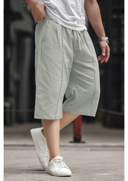 Çağla Yeşili Erkek Keten Kapri Şort 6538