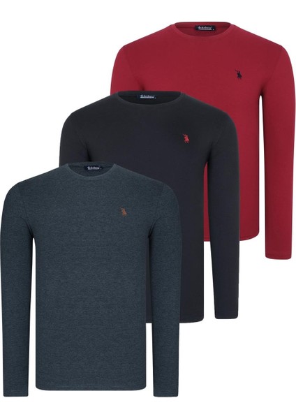 Üçlü Set T8588 Dewberry Yuvarlak Yaka Erkek Sweatshırt-Siyah-Antrasit-Bordo