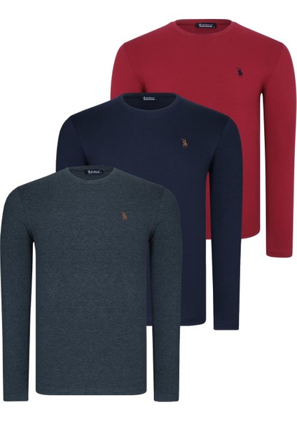 Üçlü Set T8588 Dewberry Yuvarlak Yaka Erkek Sweatshırt-Lacivert-Antrasit-Bordo