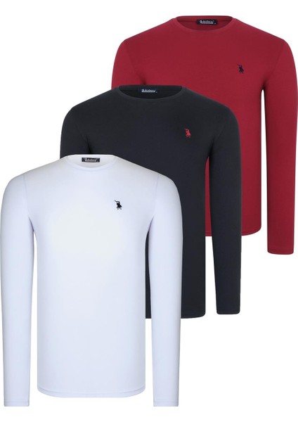 Üçlü Set T8588 Dewberry Yuvarlak Yaka Erkek Sweatshırt-Siyah-Beyaz-Bordo