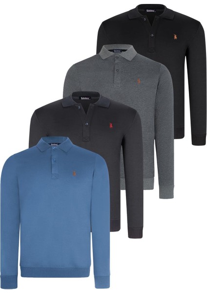 Dörtlü Set V4007 Dewberry Erkek Sweatshırt-Siyah-Lacivert-Antrasit-Indigo