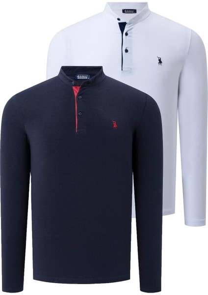 Ikili Set V4009 Dewberry Erkek Sweatshırt-Beyaz-Lacivert