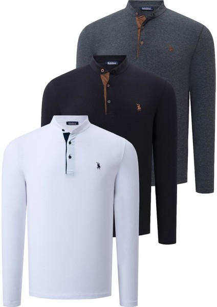 Üçlü Set V4009 Dewberry Erkek Sweatshırt-Siyah-Beyaz-Antrasit