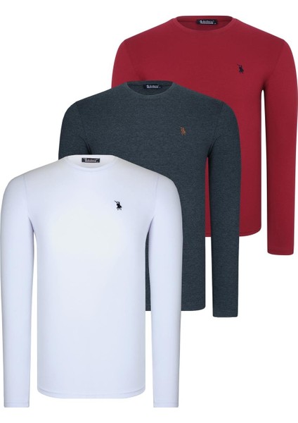 Üçlü Set T8588 Dewberry Yuvarlak Yaka Erkek Sweatshırt-Beyaz-Antrasit-Bordo