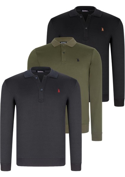 Üçlü Set V4007 Dewberry Erkek Sweatshırt-Siyah-Lacivert-Haki