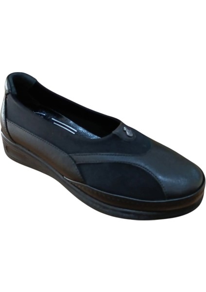 Palovit 051 Kadın Hakiki Deri Dolgu Taban Comfort Anne Ayakkabısı Siyah