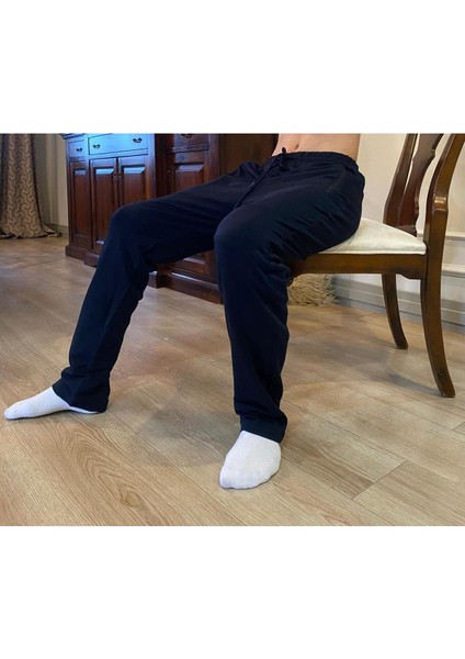 Erkek Lacivert Standart Fit Normal Kesim 2 Iplik Cepli Rahat Pamuklu Jogger Eşofman Altı -E-MG001041