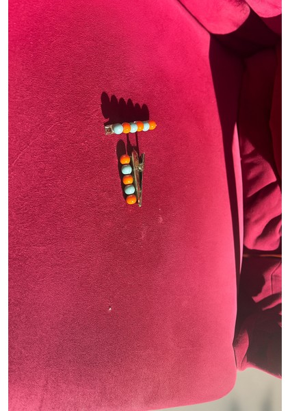 Turuncu Mavi Taşlı Pens Toka-Kadın Renkli Taşlı Metal Toka-Şık & Renkli Toka modelleri