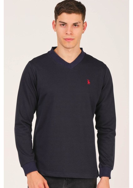 V4002 Dewberry V Yaka Erkek Sweatshırt-Lacivert