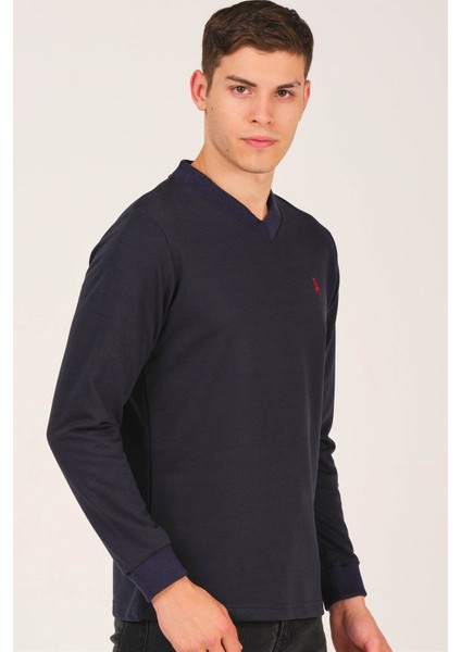 V4002 Dewberry V Yaka Erkek Sweatshırt-Lacivert