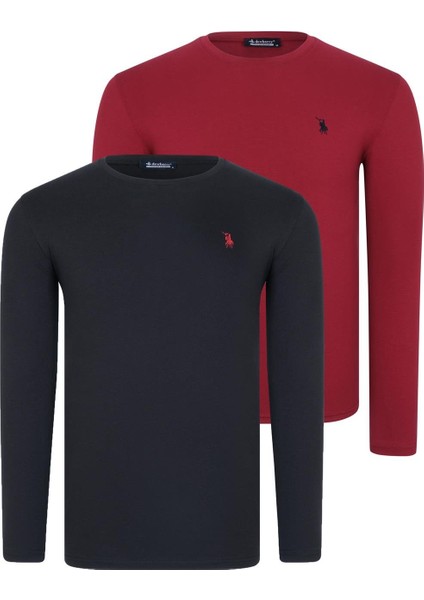 Ikili Set T8588 Dewberry Yuvarlak Yaka Erkek Sweatshırt-Siyah-Bordo