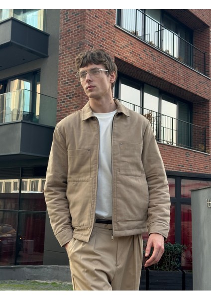 Erkek Pamuklu Mont Ceket Vizon