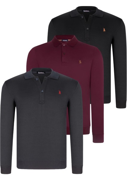 Üçlü Set V4007 Dewberry Erkek Sweatshırt-Siyah-Lacivert-Mor