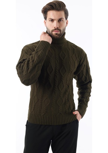 Haki Balıkçı Yaka Desenli Erkek Kazak E7292 fiyatları