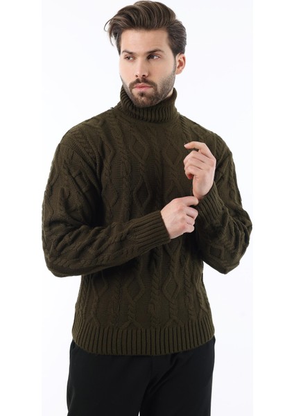 Haki Balıkçı Yaka Desenli Erkek Kazak E7292 fırsatları