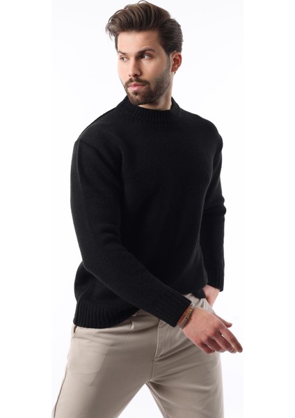 Siyah Bisiklet Yaka Overfit Erkek Triko Kazak E7402 fiyatları