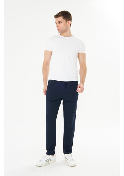 Büyük Beden Erkek Pamuklu Fermuarlı Cepli Eşofman Altı Lacivert 7814B-L