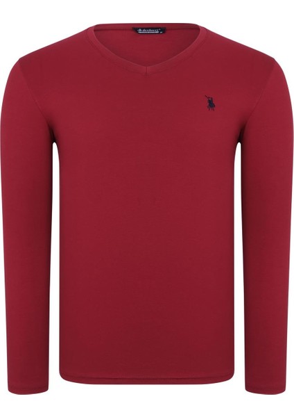 Ikili Set T8587 Dewberry V Yaka Erkek Sweatshırt-Bordo-Antrasit fırsatları