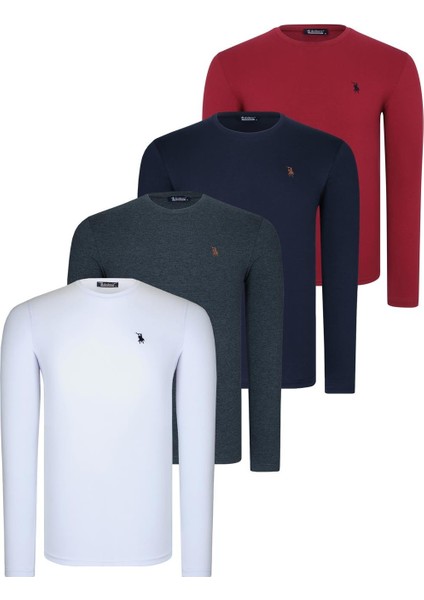 Dörtlü Set T8588 Dewberry Yuvarlak Yaka Erkek Sweatshırt-Antrasit-Lacivert-Beyaz-Bordo