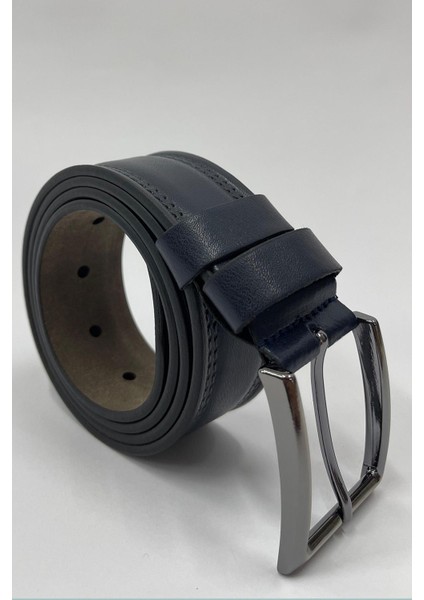 Lacivert Suni Deri Çift Dikişli Düz Erkek Kemer 7221 fiyatları
