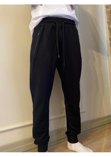 Erkek Siyah Standart Fit Normal Kesim 2 Iplik Cepli Cool & Comfort Pamuklu Jogger Eşofman Altı