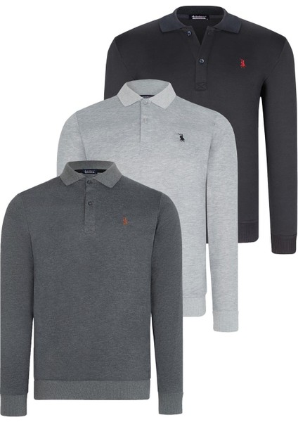 Üçlü Set V4007 Dewberry Erkek Sweatshırt-Lacivert-Antrasit-Gri