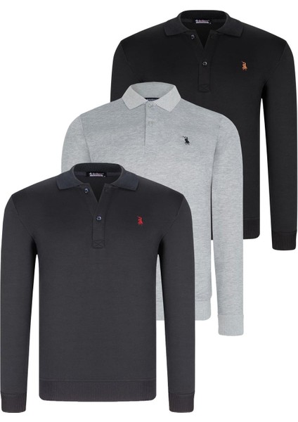 Üçlü Set V4007 Dewberry Erkek Sweatshırt-Siyah-Lacivert-Gri