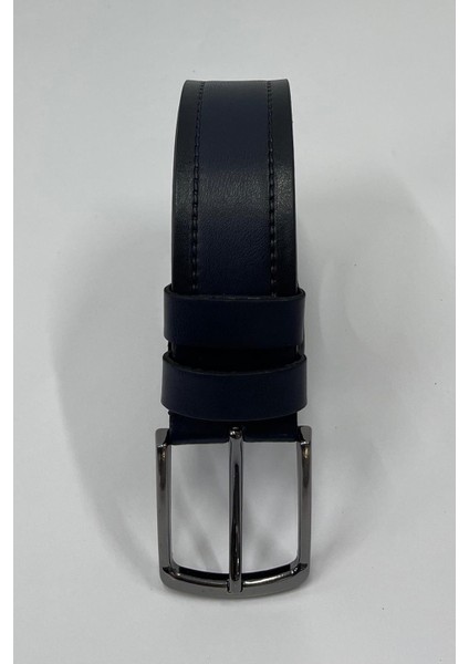 Lacivert Suni Deri Tek Dikişli Düz Erkek Kemer 7222
