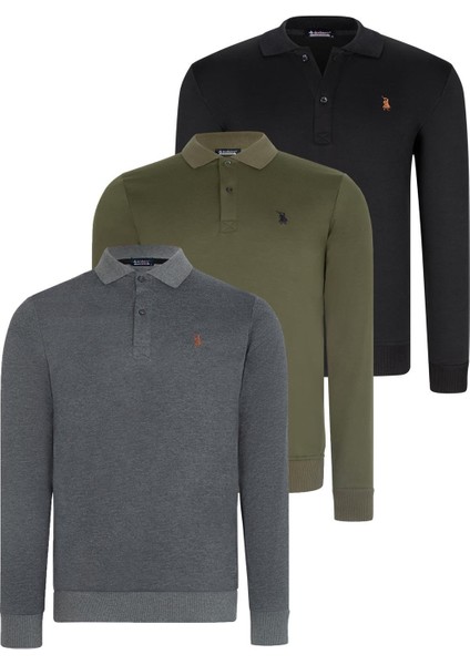 Üçlü Set V4007 Dewberry Erkek Sweatshırt-Siyah-Antrasit-Haki