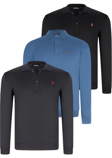 Üçlü Set V4007 Dewberry Erkek Sweatshırt-Siyah-Lacivert-Indigo