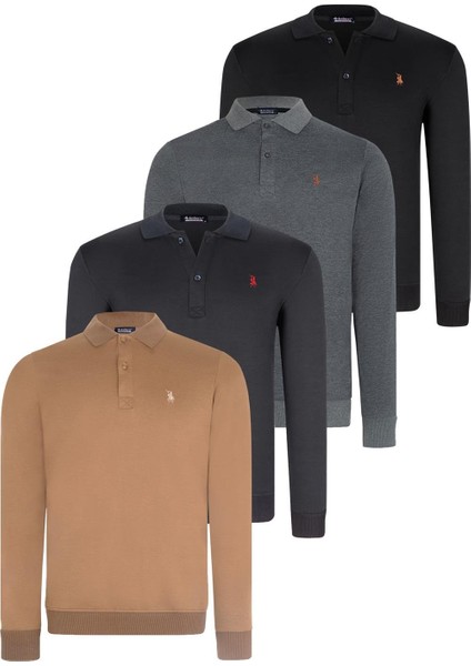 Dörtlü Set V4007 Dewberry Erkek Sweatshırt-Siyah-Lacivert-Antrasit-Camel