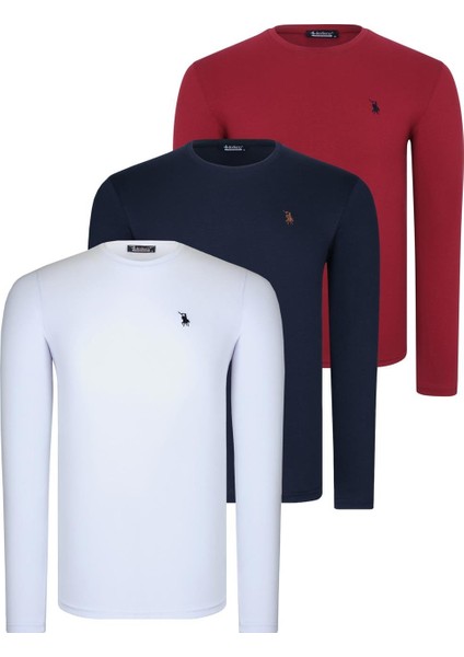 Üçlü Set T8588 Dewberry Yuvarlak Yaka Erkek Sweatshırt-Beyaz-Lacivert-Bordo