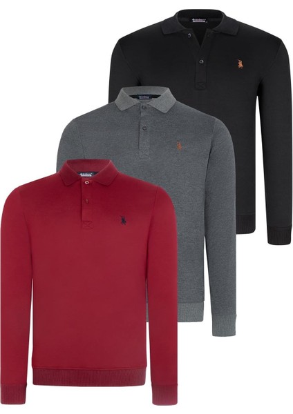 Üçlü Set V4007 Dewberry Erkek Sweatshırt-Siyah-Antrasit-Bordo