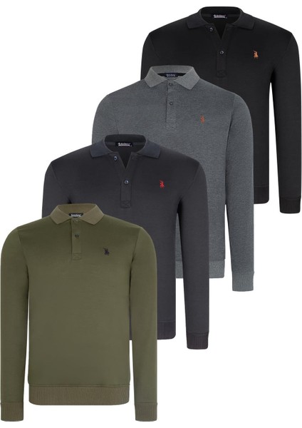 Dörtlü Set V4007 Dewberry Erkek Sweatshırt-Siyah-Lacivert-Antrasit-Haki