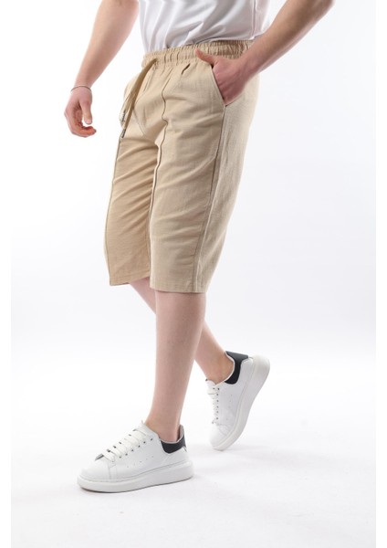 Bej Erkek Keten Kapri Şort 6538 fiyatları