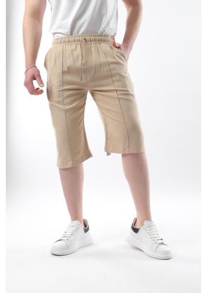 Bej Erkek Keten Kapri Şort 6538 modelleri