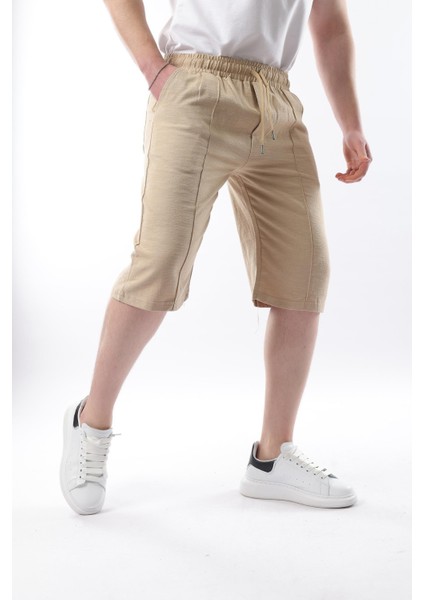 Bej Erkek Keten Kapri Şort 6538 fırsatları