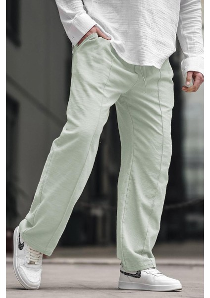 Mint Yeşili Erkek Rahat Kesim Keten Pantolon 6539