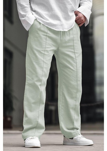 Mint Yeşili Erkek Rahat Kesim Keten Pantolon 6539 fiyatları