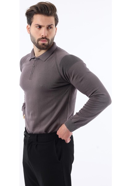 Koyu Gri Polo Yaka Dokulu Uzun Kollu Kazak E7264 fiyatları